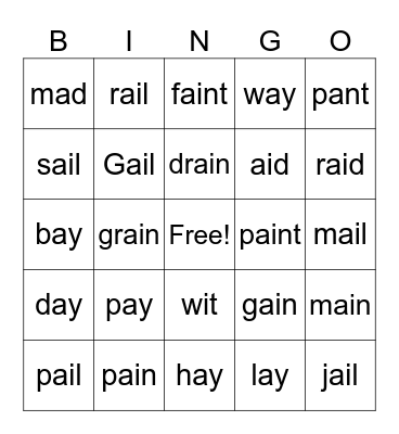 Phonics for Reading: Level 2, Lessons 1-3 Bingo Card