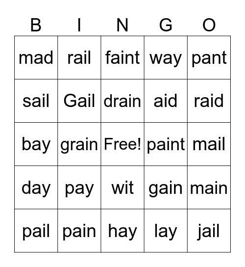 Phonics for Reading: Level 2, Lessons 1-3 Bingo Card