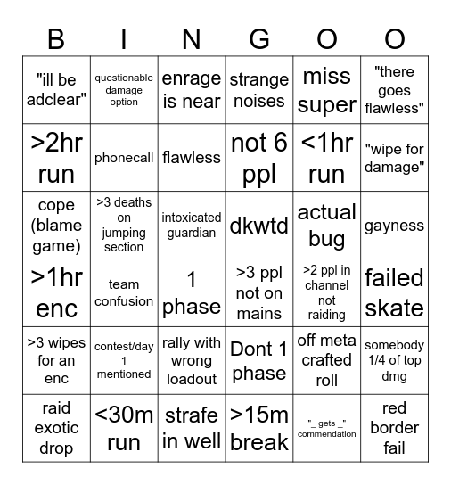 TSoK Raid Bingo Card