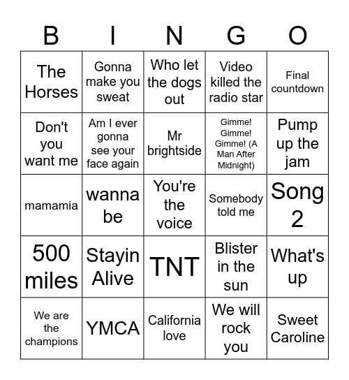 Macalister's Greatest Hits Bingo Card