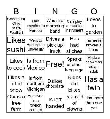 Get to Know Each Other Bingo Card