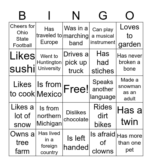 Get to Know Each Other Bingo Card