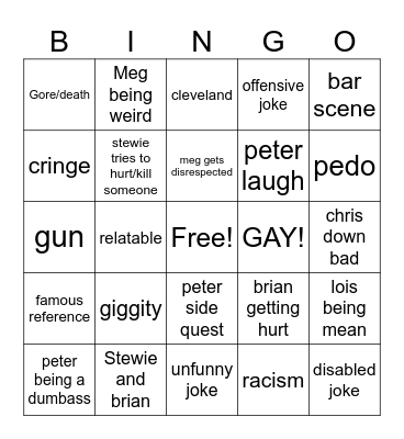 Family Guy Bingo Card