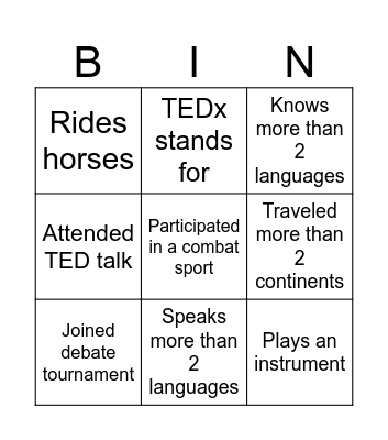 TEDx IN ACTION Bingo Card