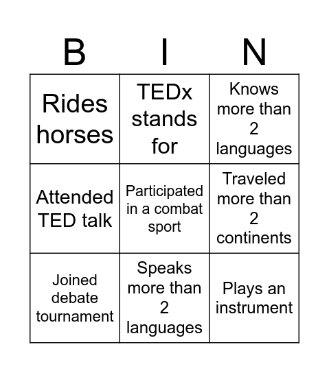 TEDx IN ACTION Bingo Card