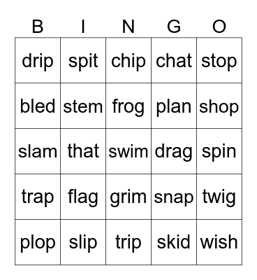 CCVC CVCC Bingo Card