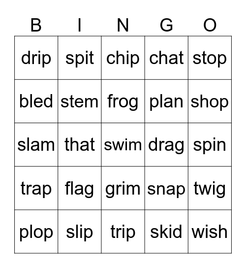 CCVC CVCC Bingo Card