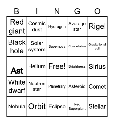 🌌🚀space 🌌🚀 Bingo Card