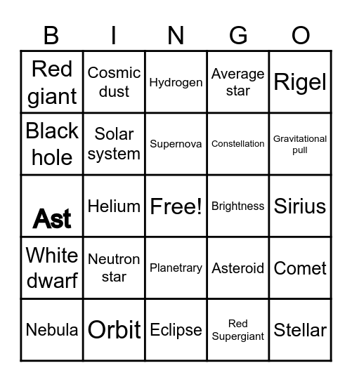 🌌🚀space 🌌🚀 Bingo Card