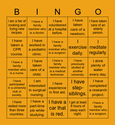 Getting to know you in NRS160 Bingo Card