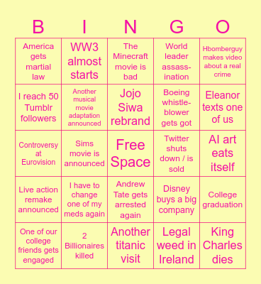 Niamh's 2025 Bingo Card
