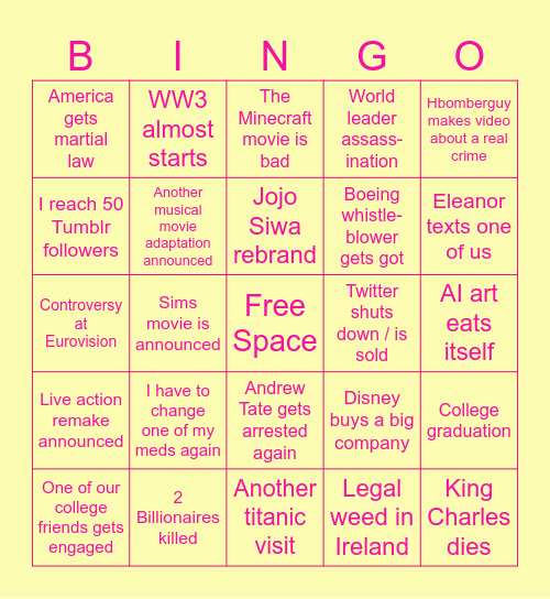 Niamh's 2025 Bingo Card