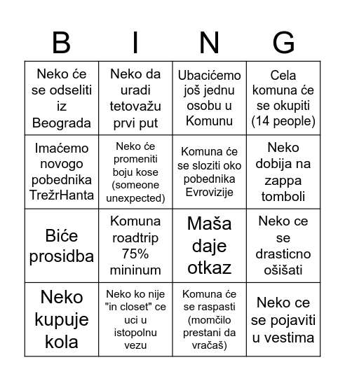 Komuna bingo Card