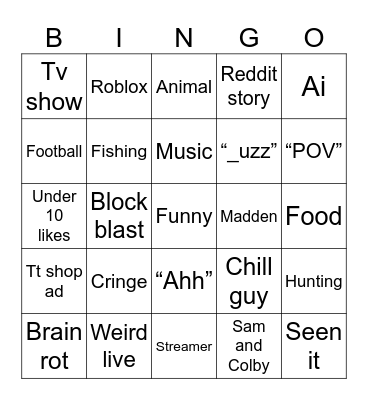 TikTok bingo Card