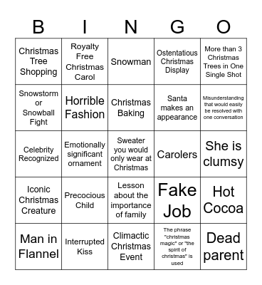 Christmas Movie Bingo Card