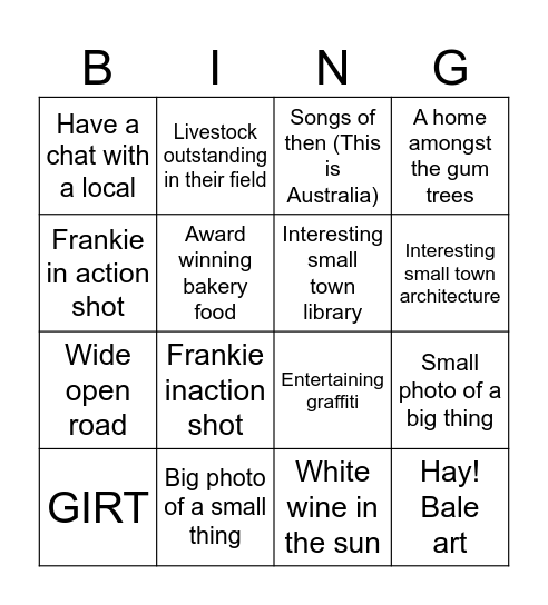 Regina's Roadtrip Radventures Bingo Card