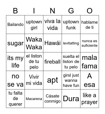 Bingo Musical Bingo Card