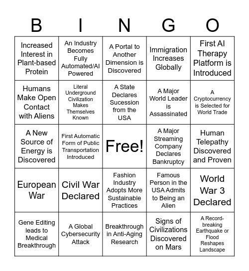 Joe's 2025 Bingo Card Bingo Card