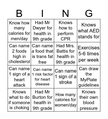 11th Health Bingo Card