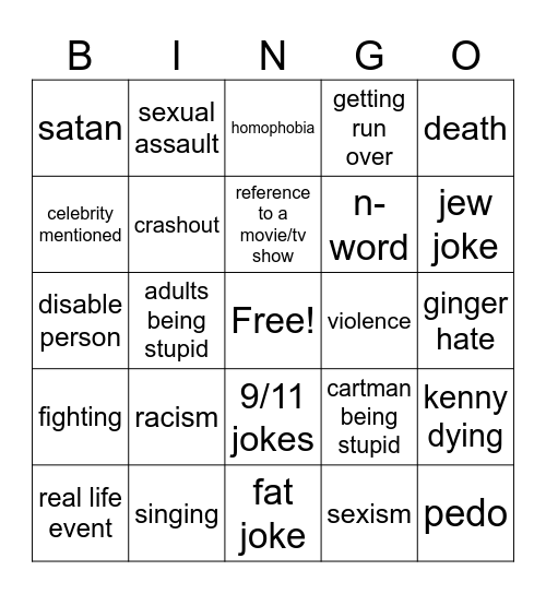 south park Bingo Card