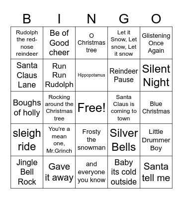 Christmas Music Bingo Card