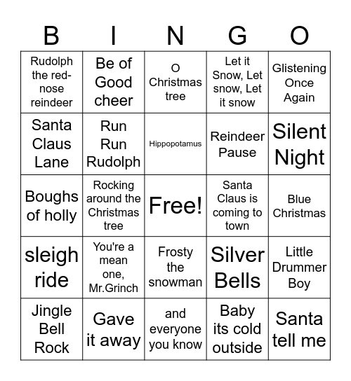 Christmas Music Bingo Card