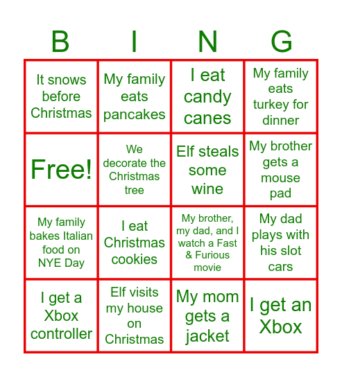 Tavian's Holiday Bingo Card