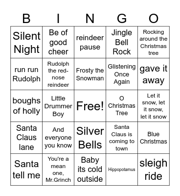 Christmas Music Bingo Card