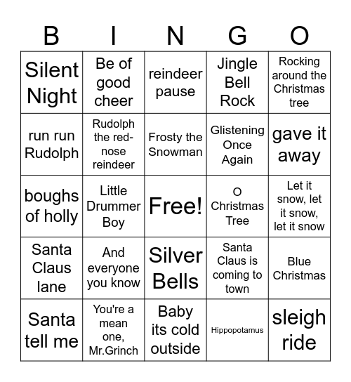 Christmas Music Bingo Card