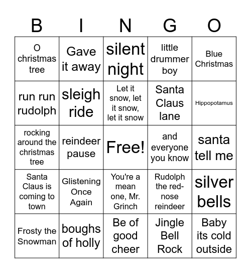 Christmas Music Bingo Card