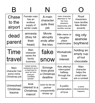 Christmas Hallmark Movie Bingo Card