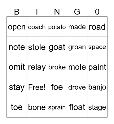 Long /o/ and Long /a/ Bingo Card