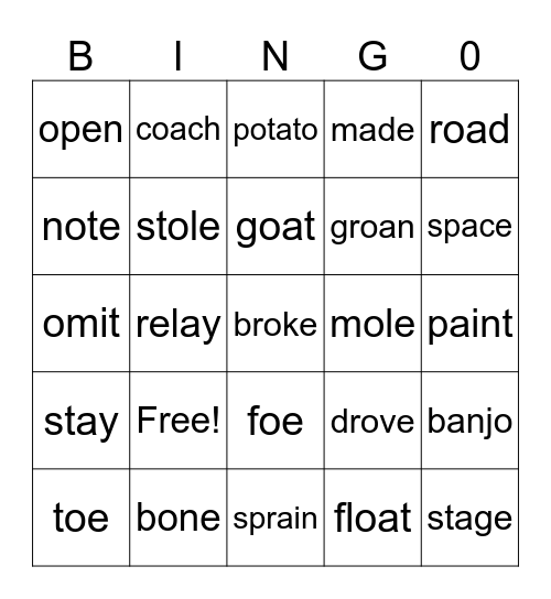Long /o/ and Long /a/ Bingo Card