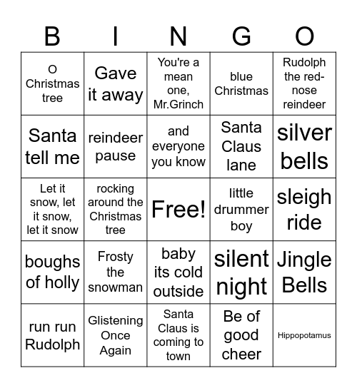 Christmas Music Bingo Card