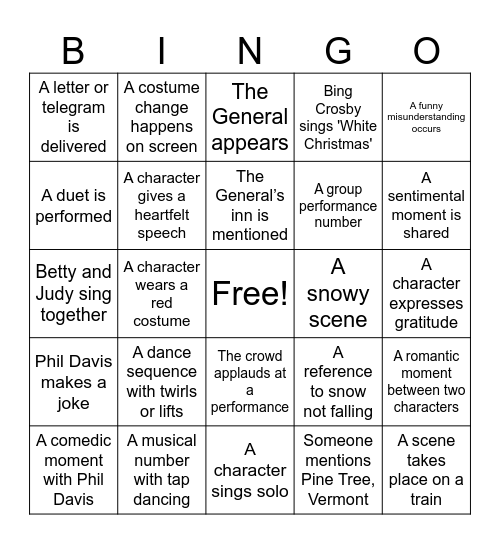 White Christmas BINGO Card