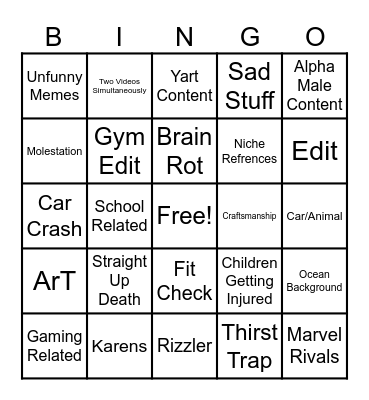 Insta Reels Bingo Card