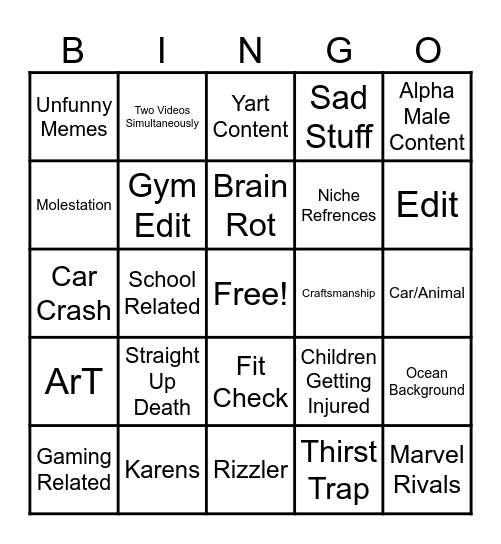 Insta Reels Bingo Card