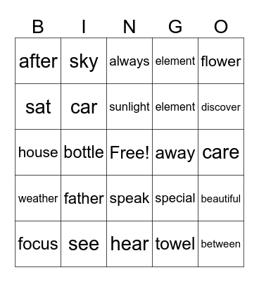 words Bingo Card