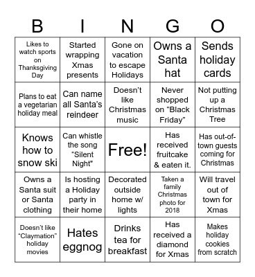 Jingle Mingle Bingo Card