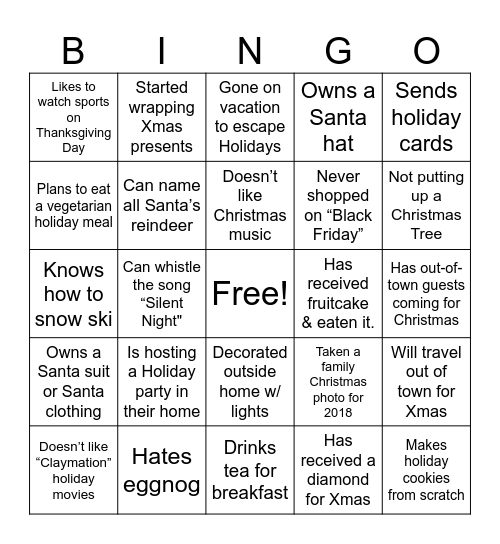 Jingle Mingle Bingo Card