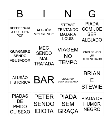 PETER FAMILY GUY Bingo Card
