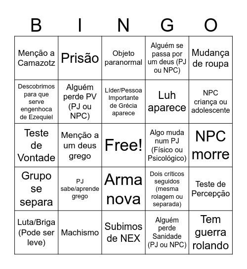 EP 14 - Grécia Antiga Bingo Card