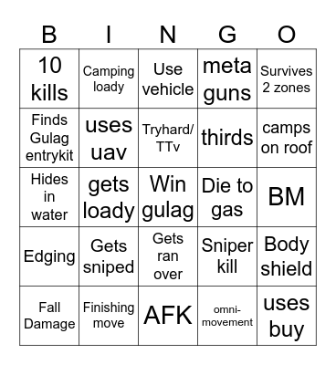 Warzone bingo Card