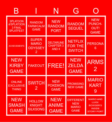 NINTENDO DIRECT BINGO Card