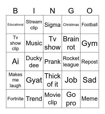 Youtube shorts bingo Card