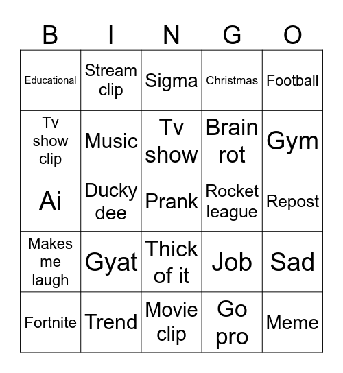 Youtube shorts bingo Card