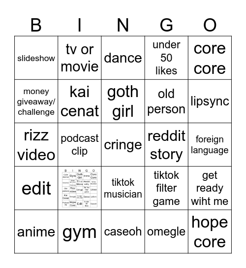 tiktok bingo(fresh account) Bingo Card