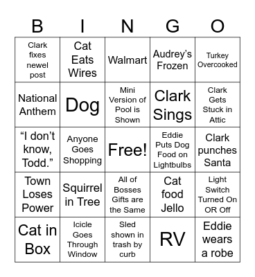 Christmas Vacation Bingo Card