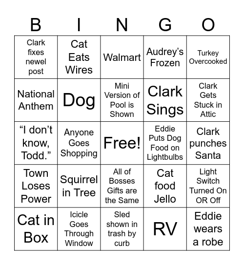 Christmas Vacation Bingo Card