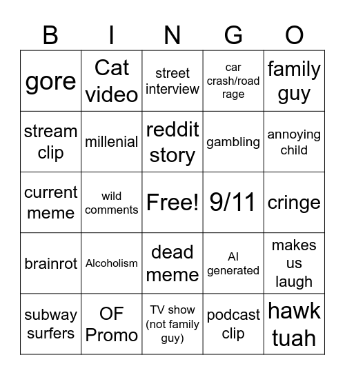 IG reels BINGO Card